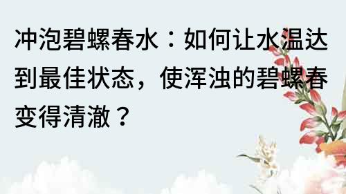冲泡碧螺春水：如何让水温达到最佳状态，使浑浊的碧螺春变得清澈？