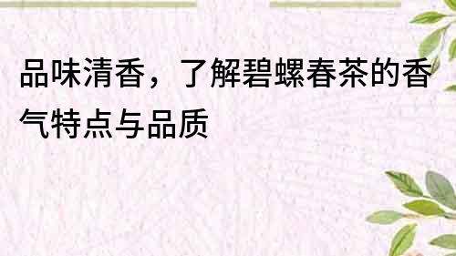 品味清香，了解碧螺春茶的香气特点与品质