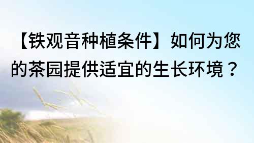 【铁观音种植条件】如何为您的茶园提供适宜的生长环境？