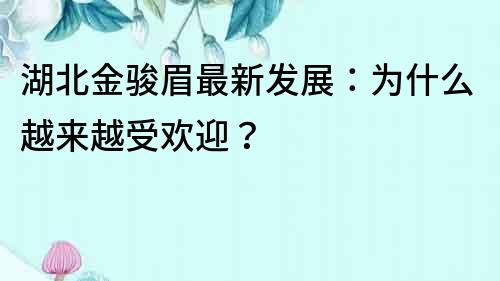 湖北金骏眉最新发展：为什么越来越受欢迎？