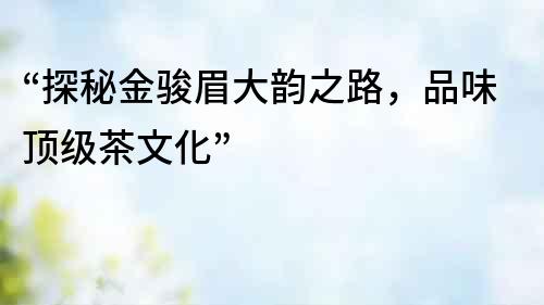 “探秘金骏眉大韵之路，品味顶级茶文化”