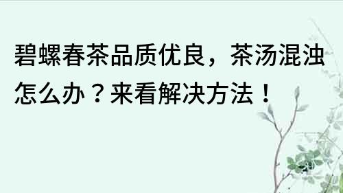 碧螺春茶品质优良，茶汤混浊怎么办？来看解决方法！