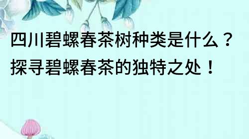 四川碧螺春茶树种类是什么？探寻碧螺春茶的独特之处！