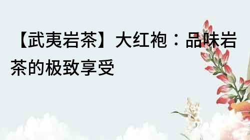 【武夷岩茶】大红袍：品味岩茶的极致享受