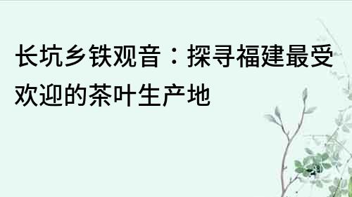长坑乡铁观音：探寻福建最受欢迎的茶叶生产地