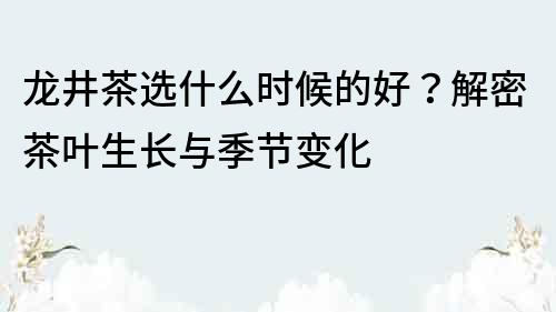 龙井茶选什么时候的好？解密茶叶生长与季节变化