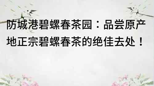 防城港碧螺春茶园：品尝原产地正宗碧螺春茶的绝佳去处！