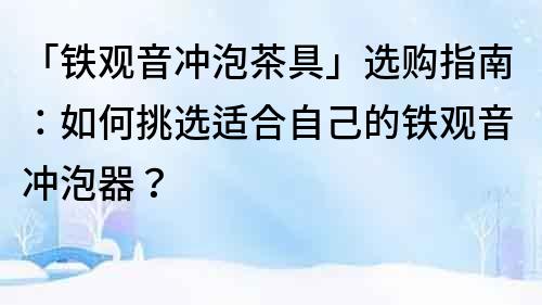 「铁观音冲泡茶具」选购指南：如何挑选适合自己的铁观音冲泡器？