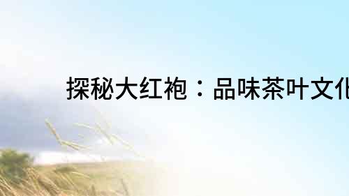 探秘大红袍：品味茶叶文化