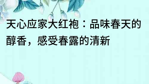 天心应家大红袍：品味春天的醇香，感受春露的清新