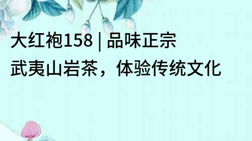 大红袍158 | 品味正宗武夷山岩茶，体验传统文化